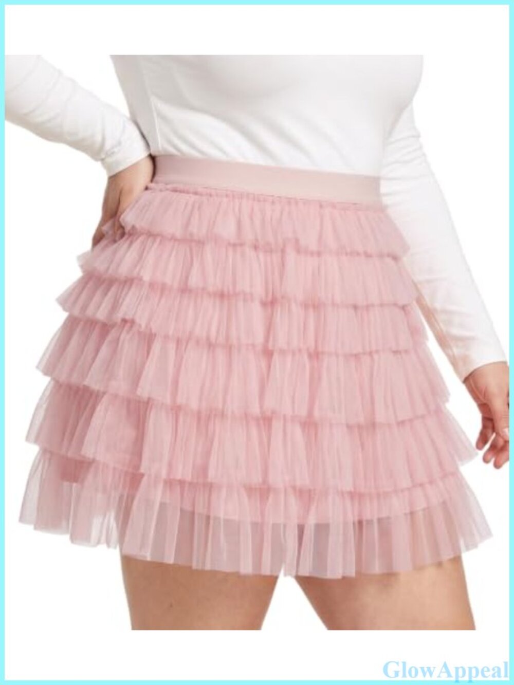 Plus Size Tulle Mini Skirt Tiered Ruffle A-Line High Rise Elastic Waist